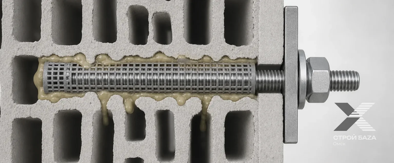 Сетчатая гильза и шпилька для химического анкера